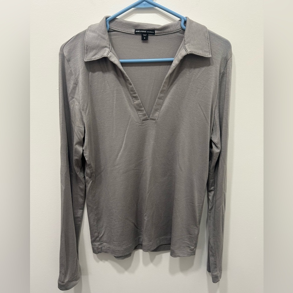 James Perse Long Sleeve Size 2‎ Grey Tencel Cashmere Blend Soft V Neck Women’s